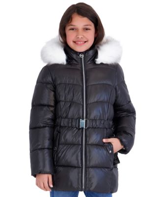 Toddler Girls' 2T-5T Belted Stadium Length MK Logo Long-Sleeve Jacket