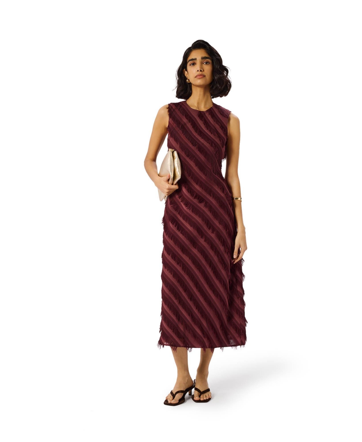 Whistles Women's Fringe Textured Sleeveless Midi Dress