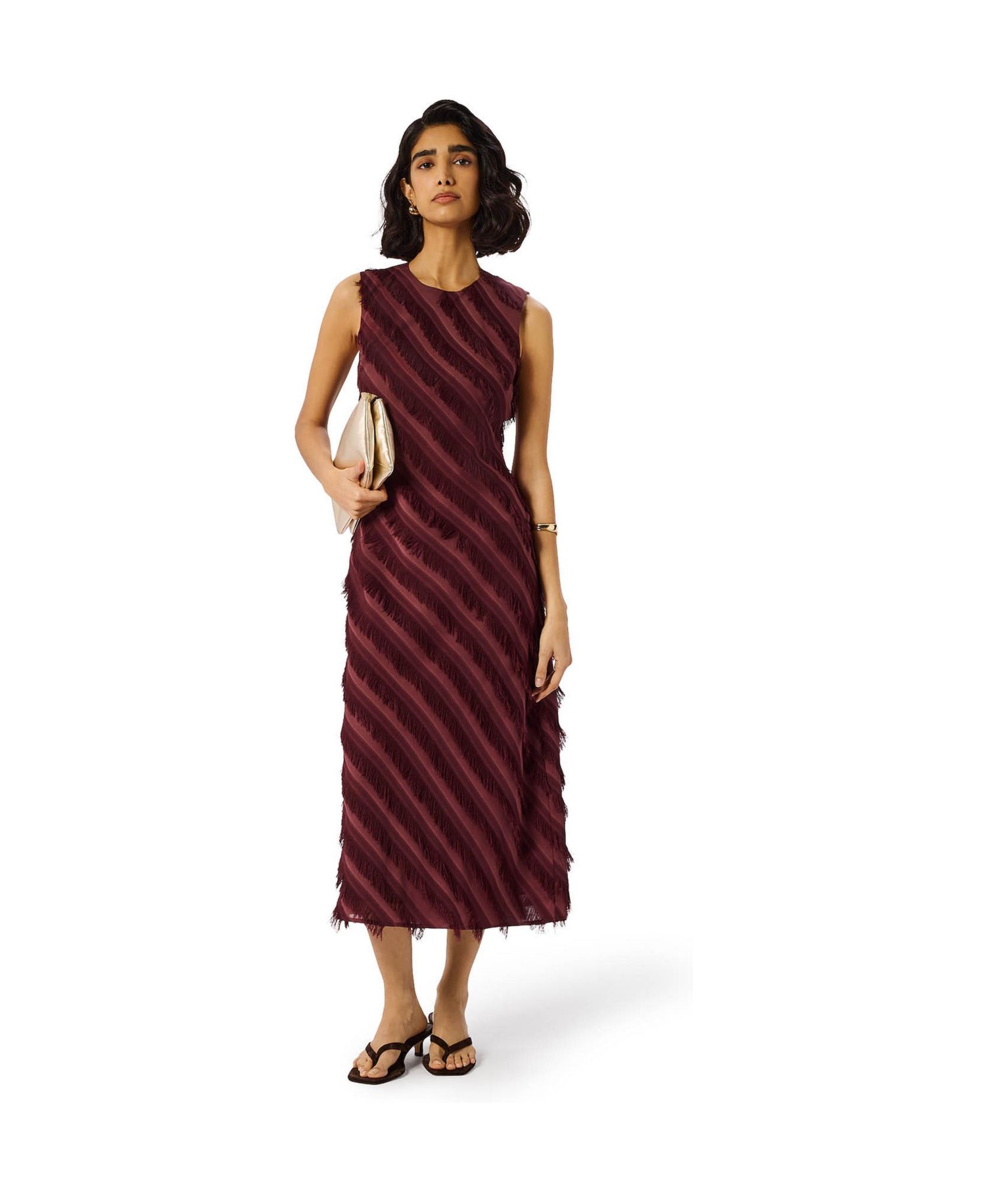Women's Fringe-Textured Sleeveless Midi Dress