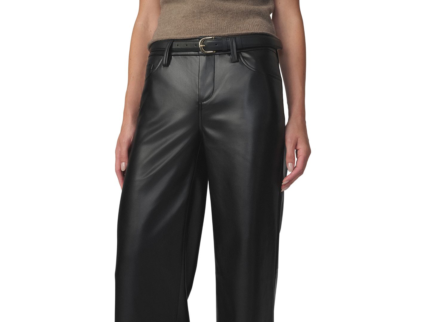 Женские брюки Joe's Jeans Lou Lou Faux Leather Wide-Leg, цвет: Чёрный — фото 3