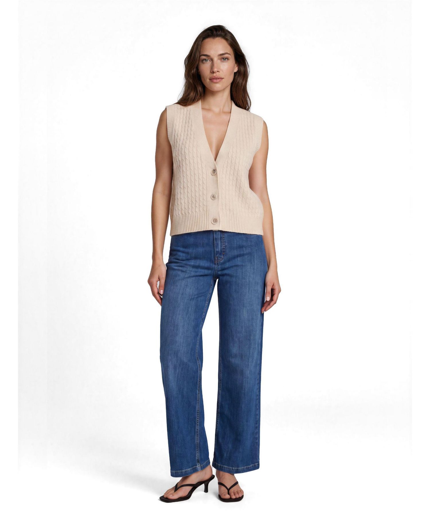 Women's MaLaney Cable-Knit V-Neck Cotton-Blend Sweater Vest