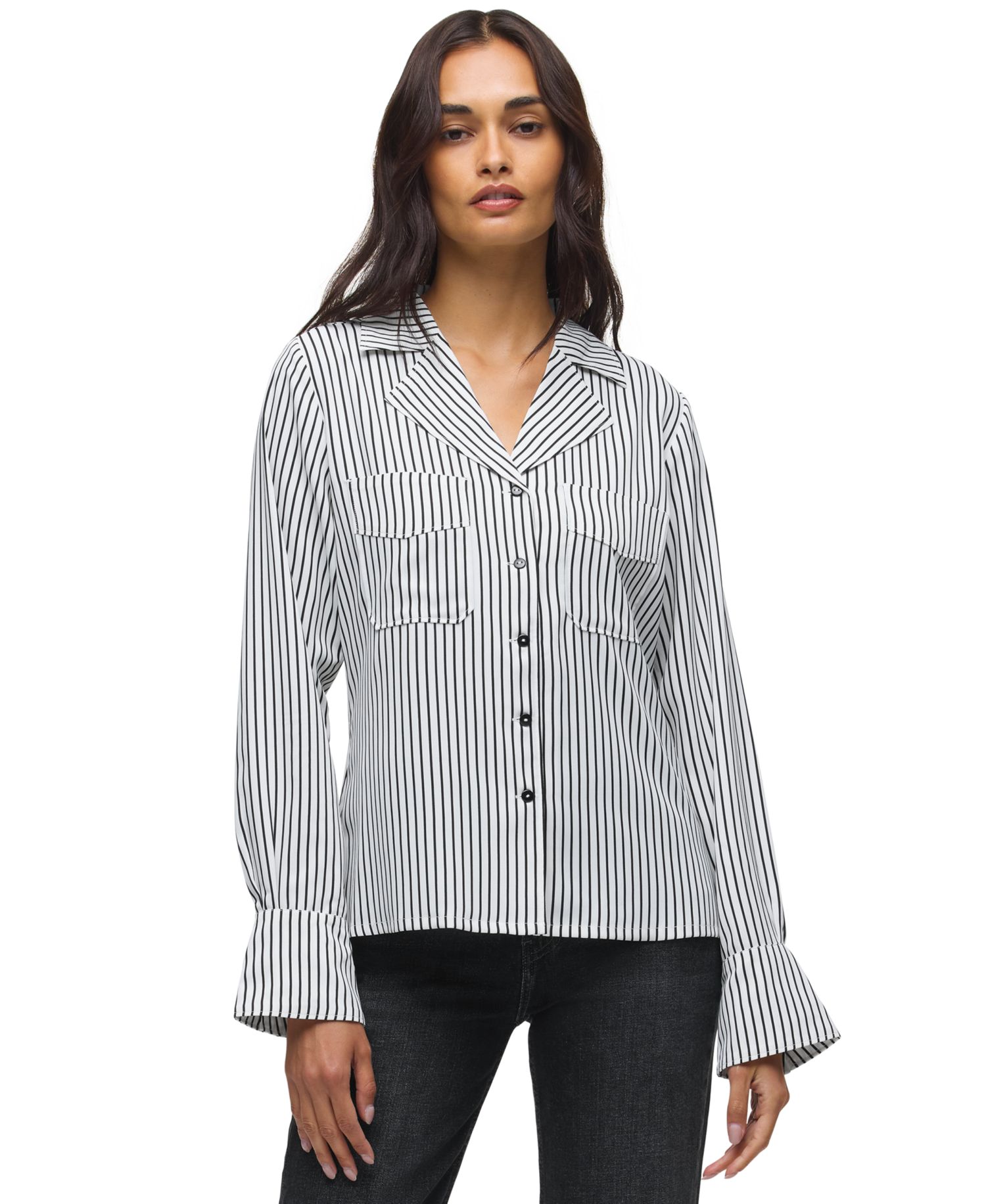 Women's Long-Sleeve Point Collar Relaxed Fit Camp Shirt