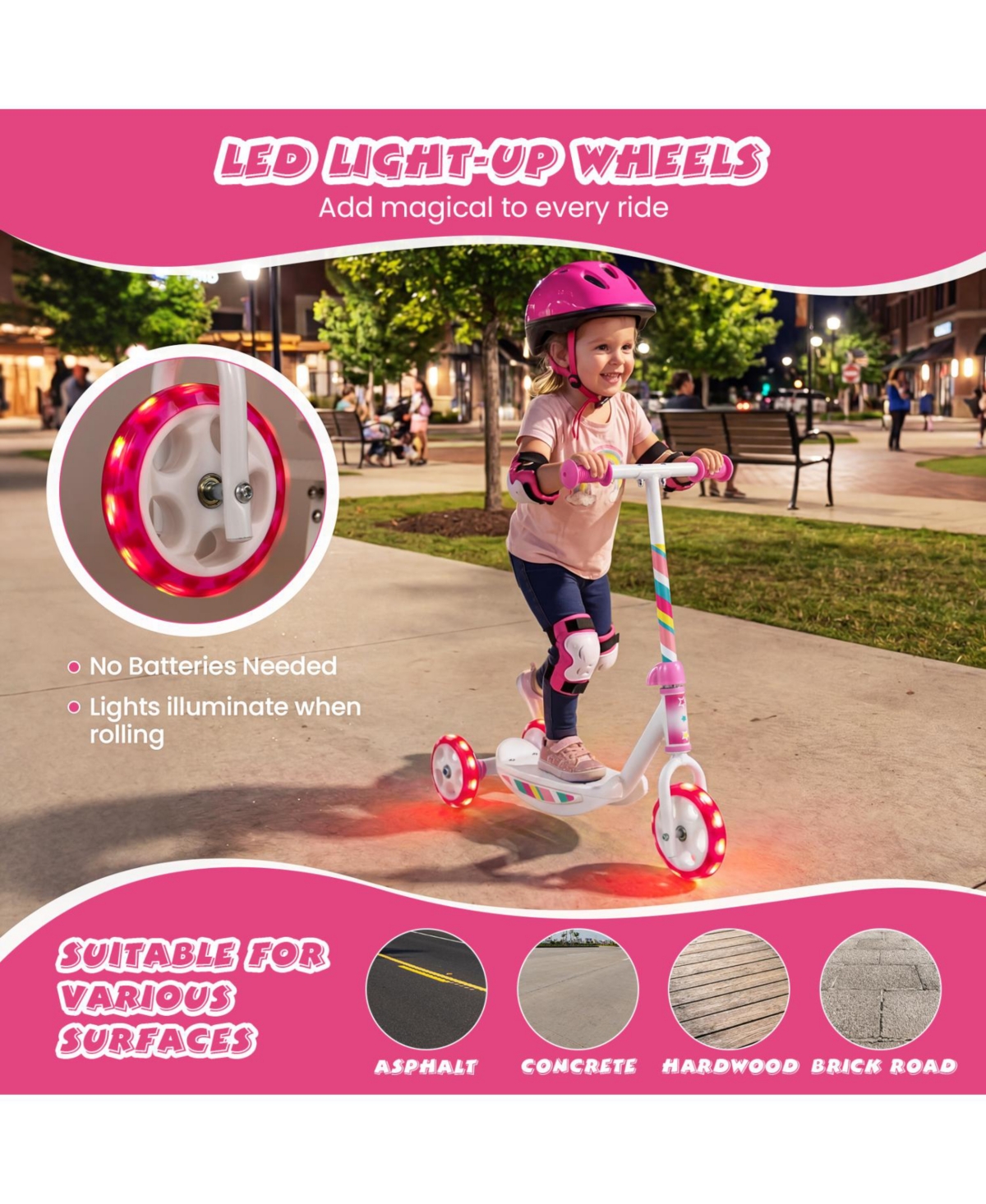 Slickblue Kids Kick Scooter with Light-Up Wheels and Wide Deck