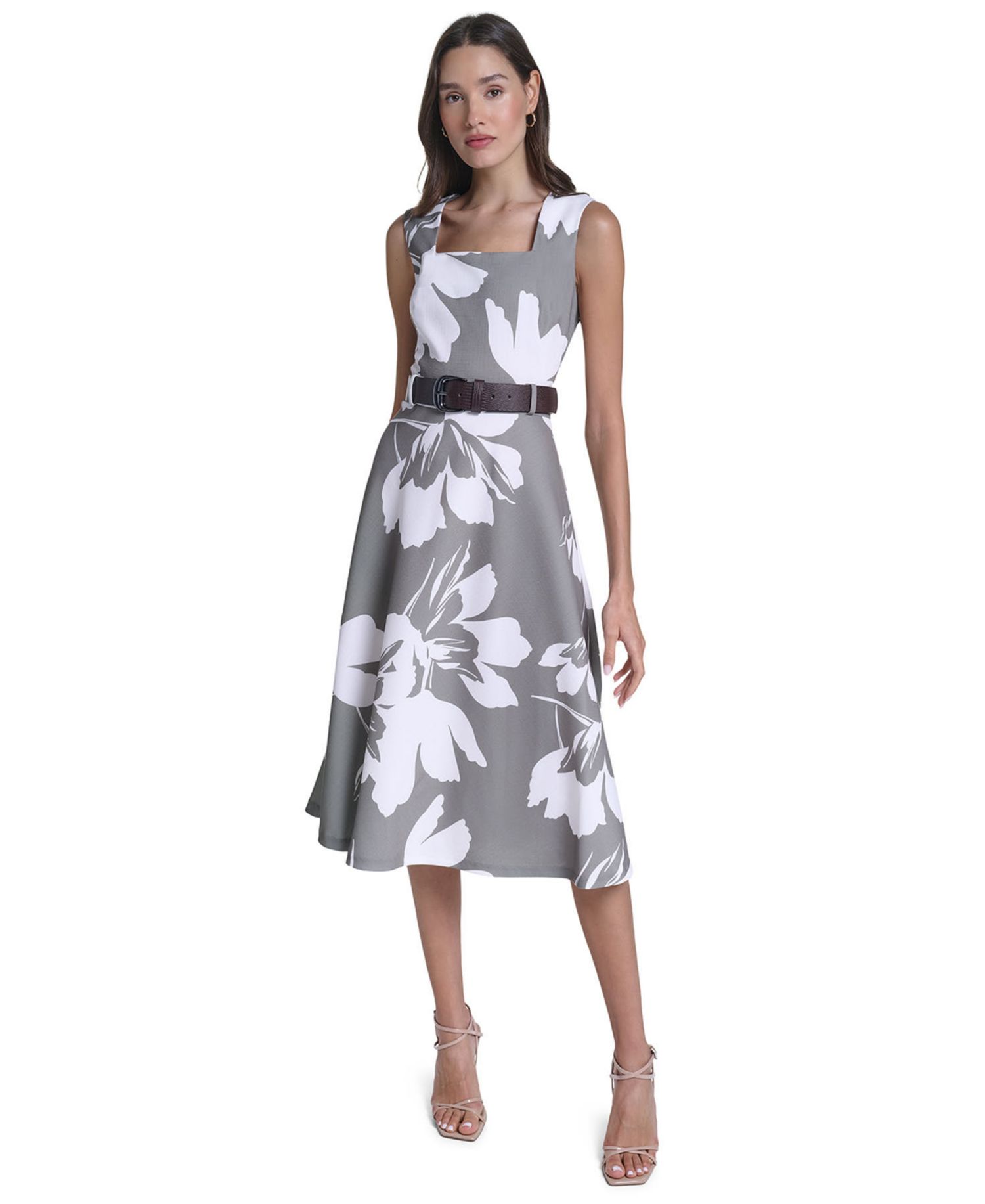 Women's Floral Square Neck Midi Dress