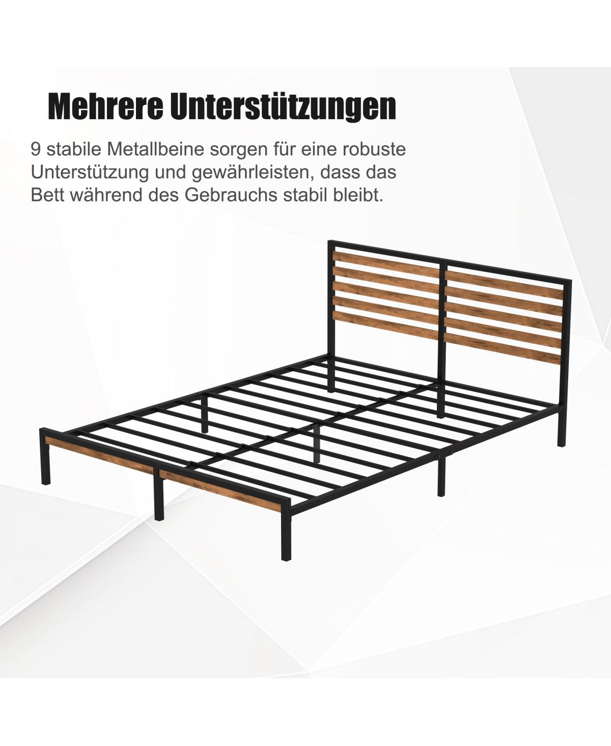 Streamdale Furniture Queen Size Metal Platform Bed Frame with Wood Headboard and Under-Bed Storage