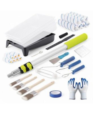 Paint Roller Kit Extension Pole Brushes Tape Drop Cloth