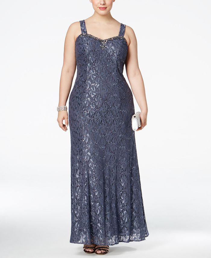 Alex Evenings Plus Size Embellished Lace Gown and Draped Jacket - Macy's
