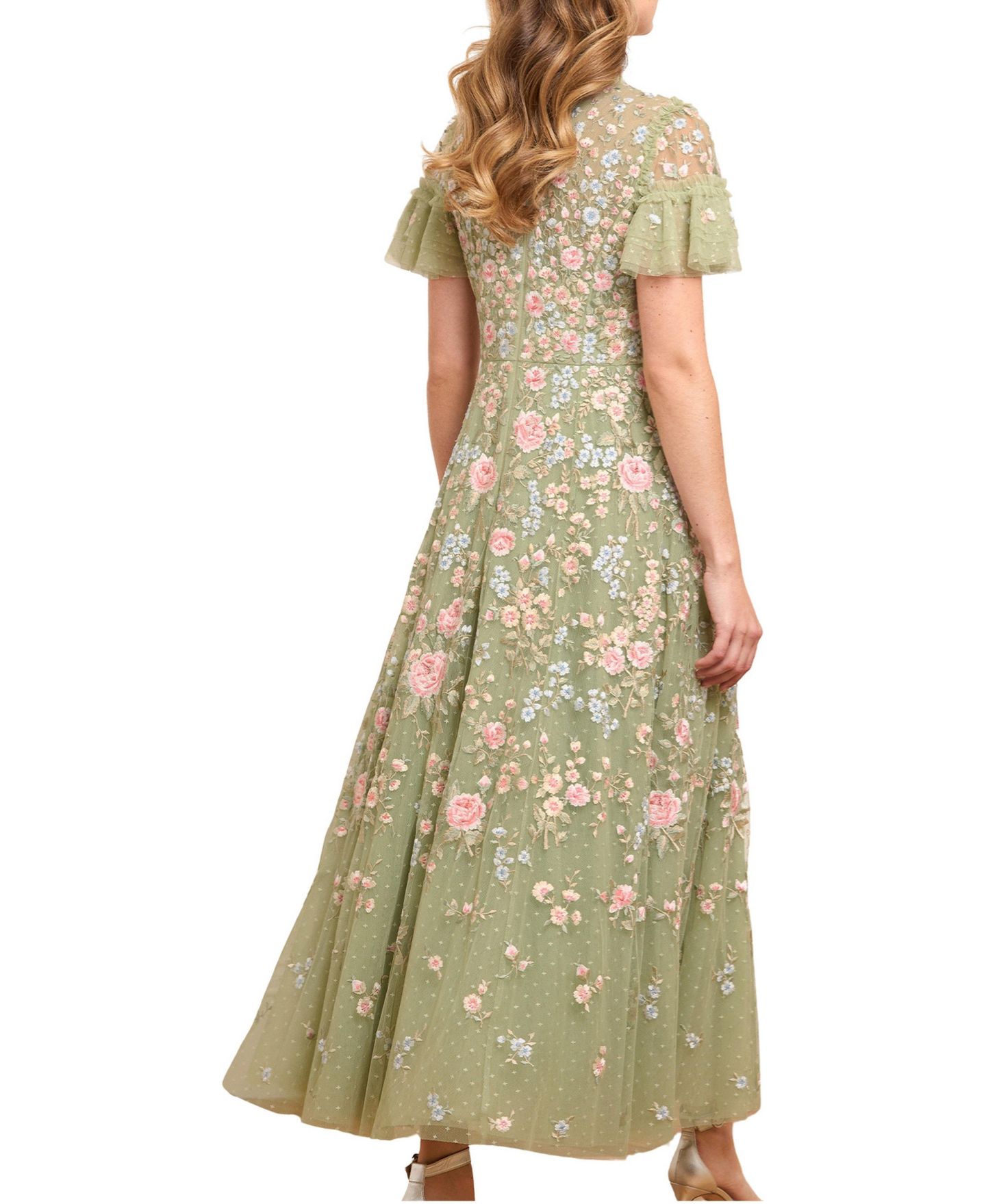 Женское платье Needle & Thread Antoinettes Floral Short-Sleeve Tulle-Ruffle Gown, цвет: Meadow — фото 2