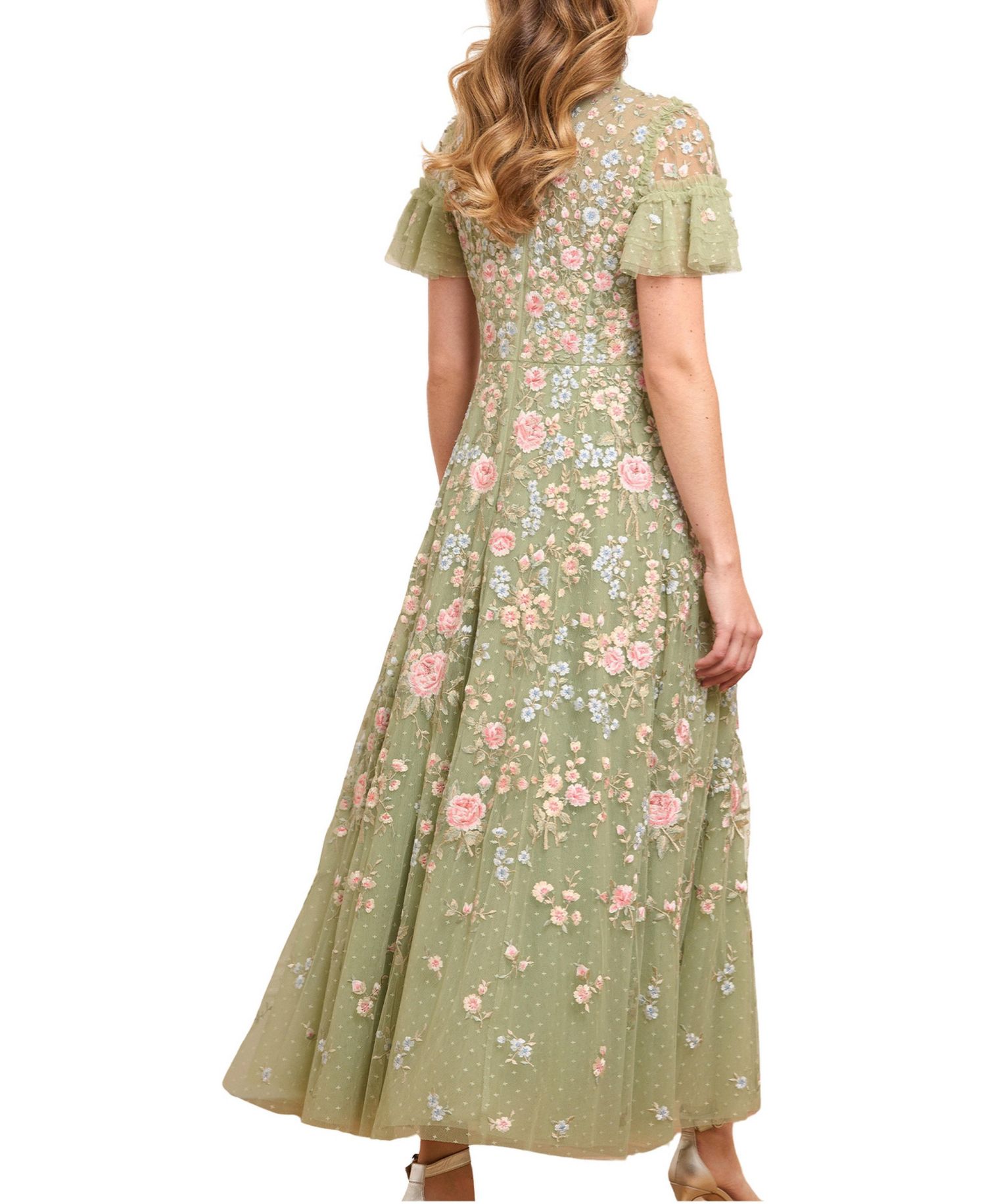 Women's Antoinettes Floral Short-Sleeve Tulle-Ruffle Gown