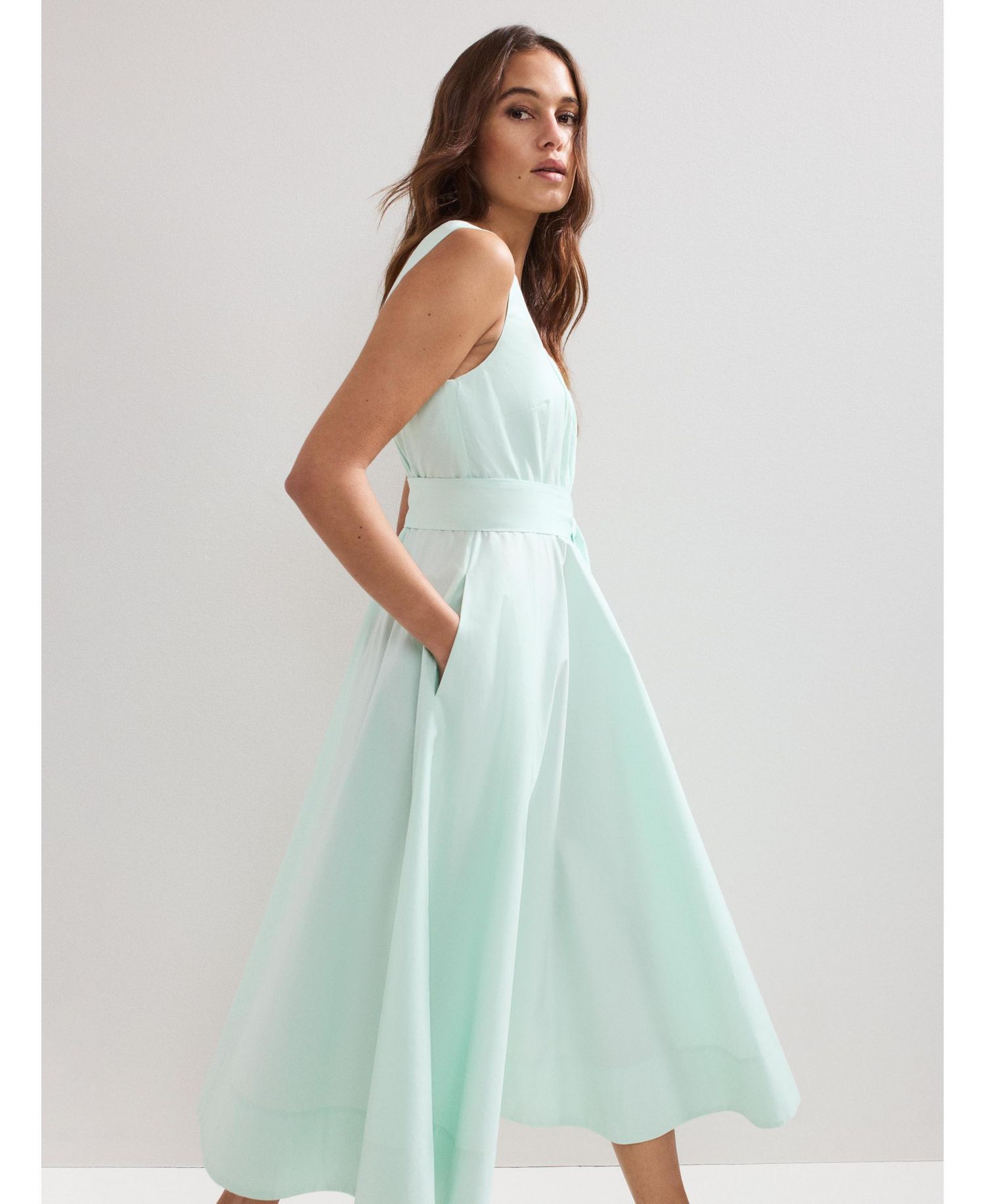 Women's Melinda Square Neck Tie Waist Midi Dress