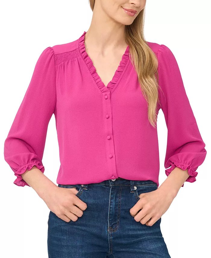 Women's Ruffled Button-Front 3/4-Sleeve Blouse - thumbnail 2