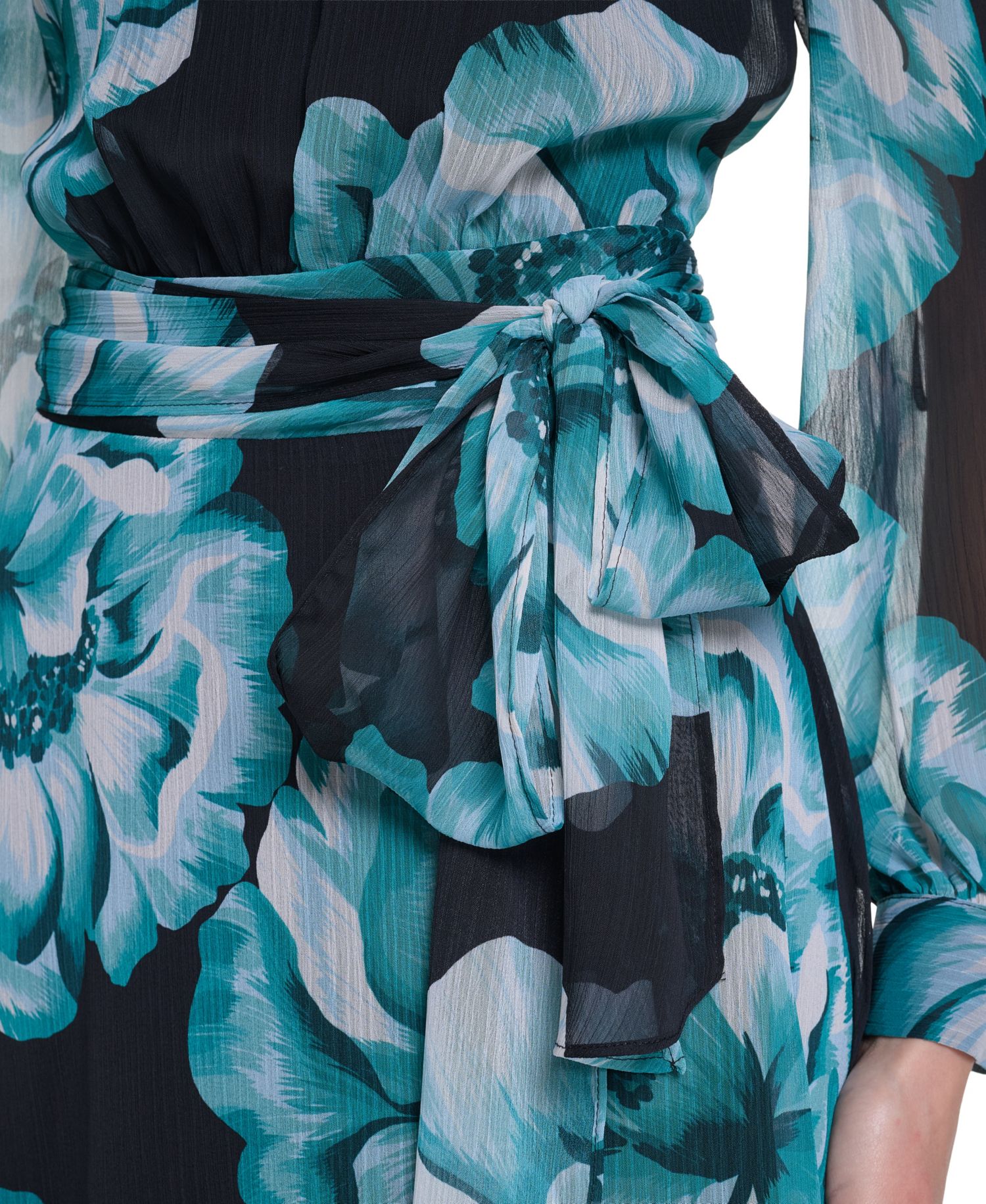 Petite Wedding Guest Floral-Print Long-Sleeve Chiffon Midi Dress