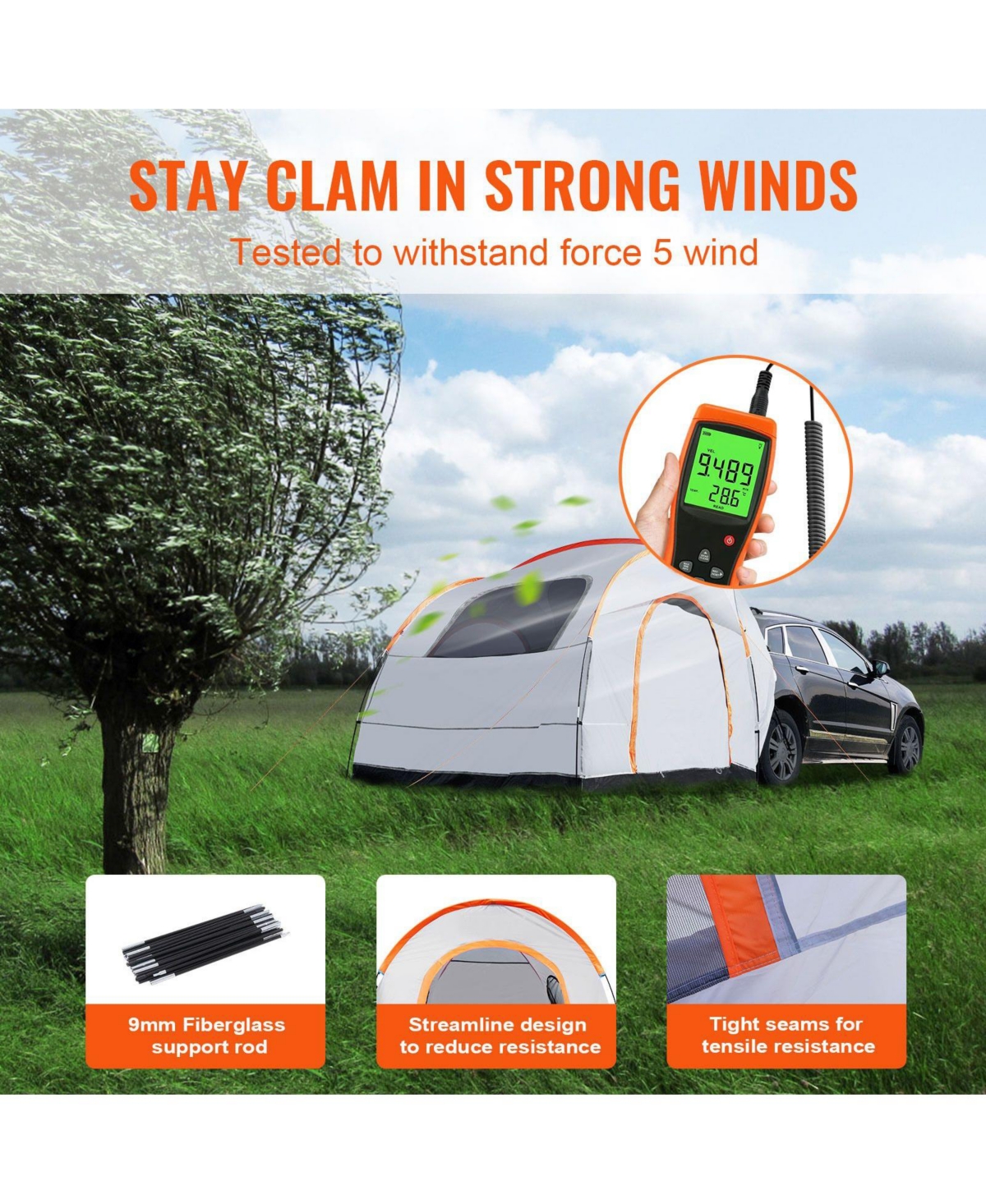 Mountaintop Suv Camping Tent, 8'x8' PU2000mm Double Layer Rear Tent, Rain Layer and Carry Bag, Fits 6-8 People for Van Tailgate Camping