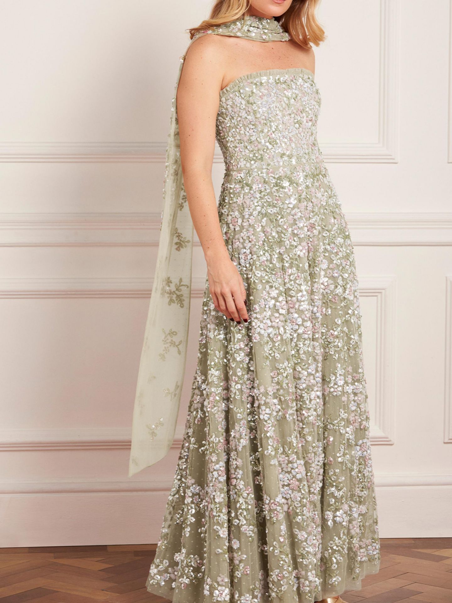Женское платье Needle & Thread Dream Garland Strapless Gown, цвет: Aloe / Разноцветный — фото 5