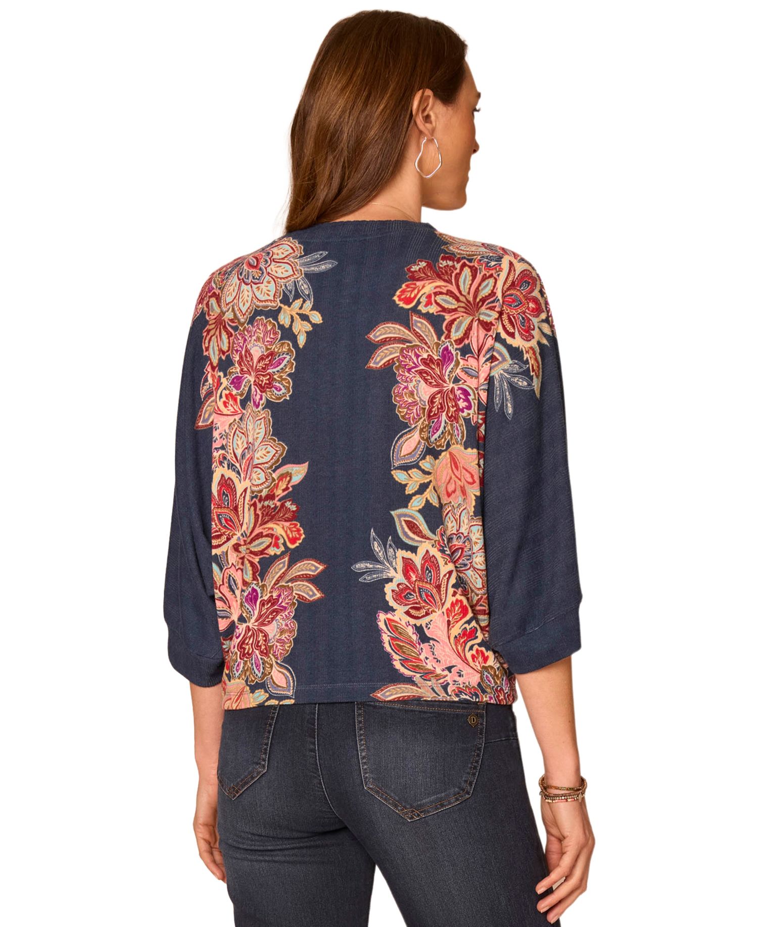 Petite Floral 3/4-Length Dolman Scoop-Neck Blouse