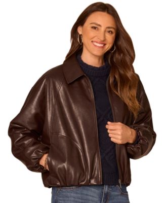 Petite Faux Leather Blouson-Sleeve Raglan Bomber Jacket