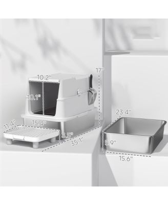 Extra Large Stainless Steel Cat Litter Box for Big Cats with Flip Cover and Scoop