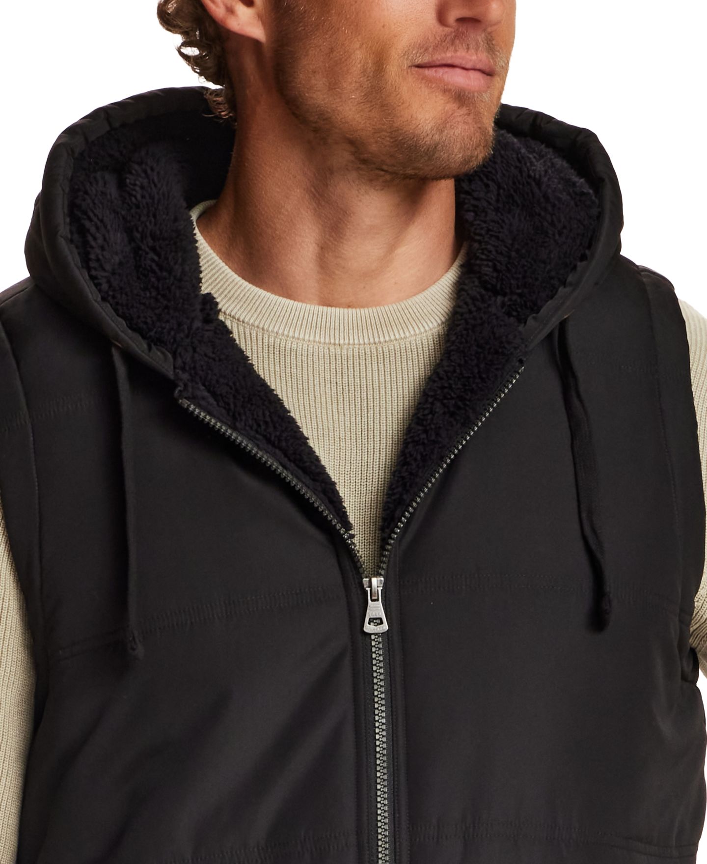 Мужской жилет Weatherproof Vintage Sherpa Hooded Full-Zip Vest, цвет: Чёрный — фото 4