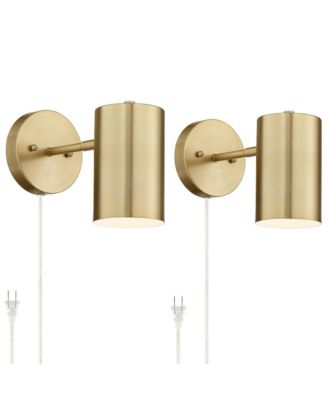 Carla Modern Wall Lamps Set of 2 Polished Brass Plug-in 5" Light Fixture Cylinder Down Metal Shade for Bedroom Reading Living Room Home