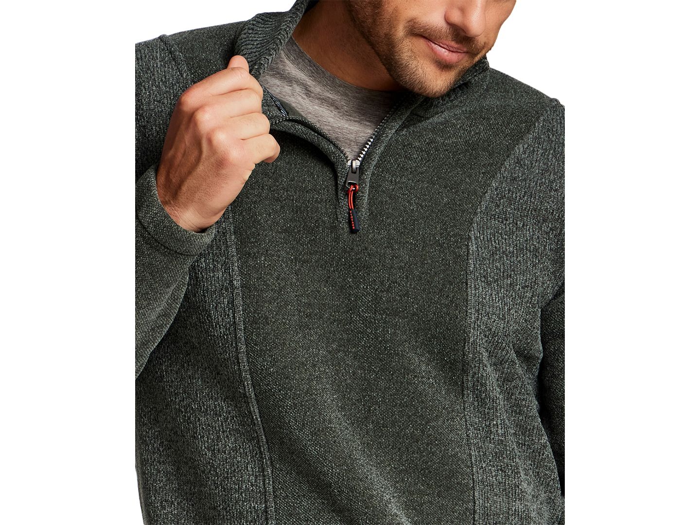 Мужской свитер Weatherproof Vintage Chenille Elastic Drawcord Quarter-Zip, цвет: Вечнозелёный — фото 4
