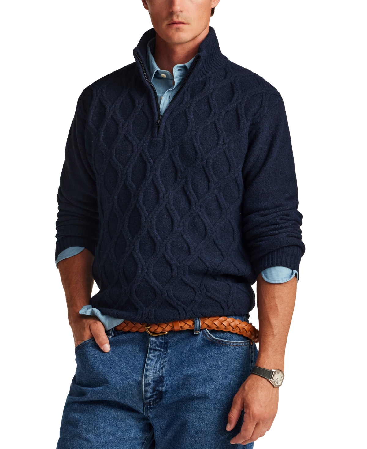 Weatherproof Vintage Men's Trellis Textured Fuzzy Quarter-Zip Sweater