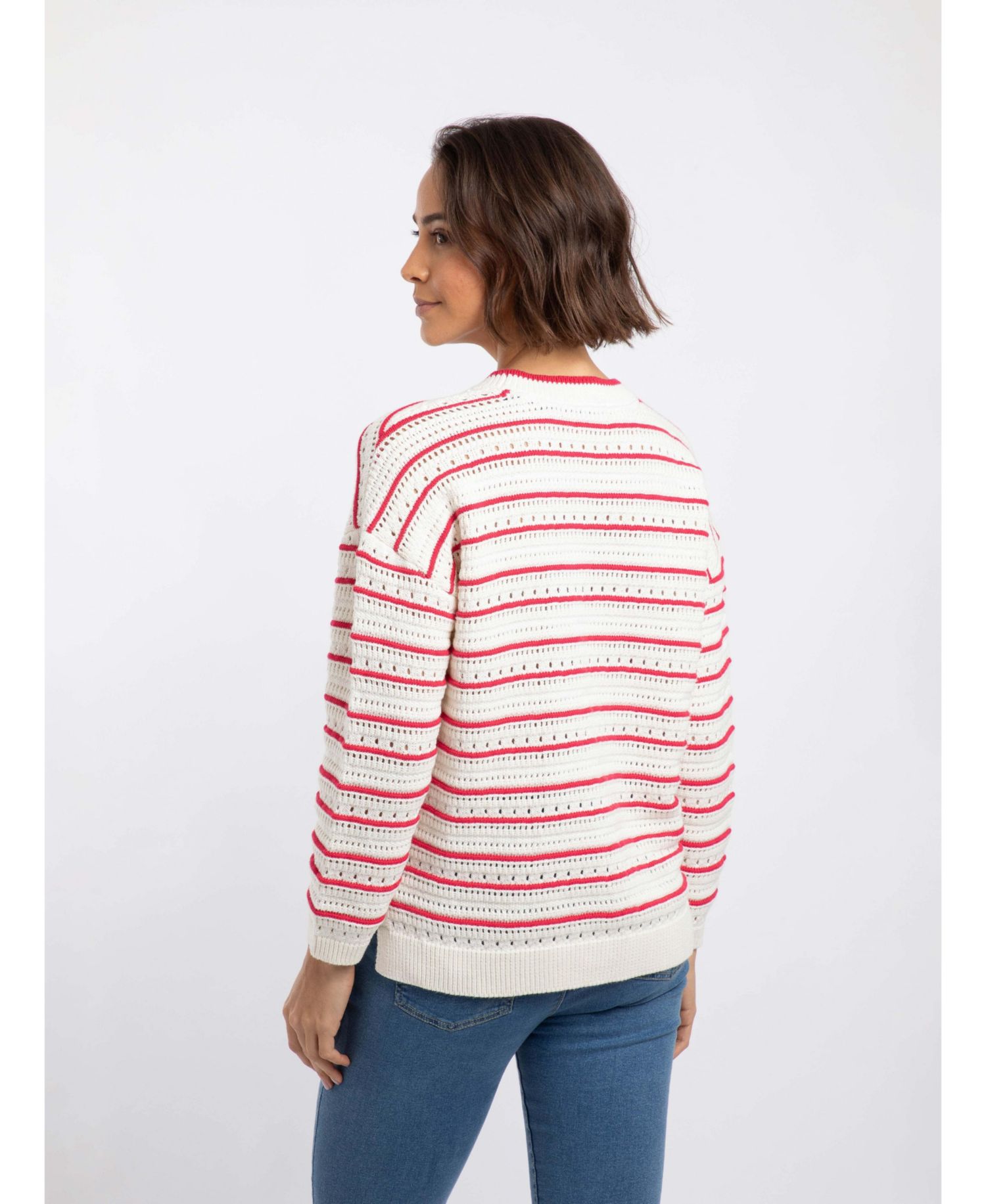 Women's Liah Pointelle-Striped Crewneck Sweater