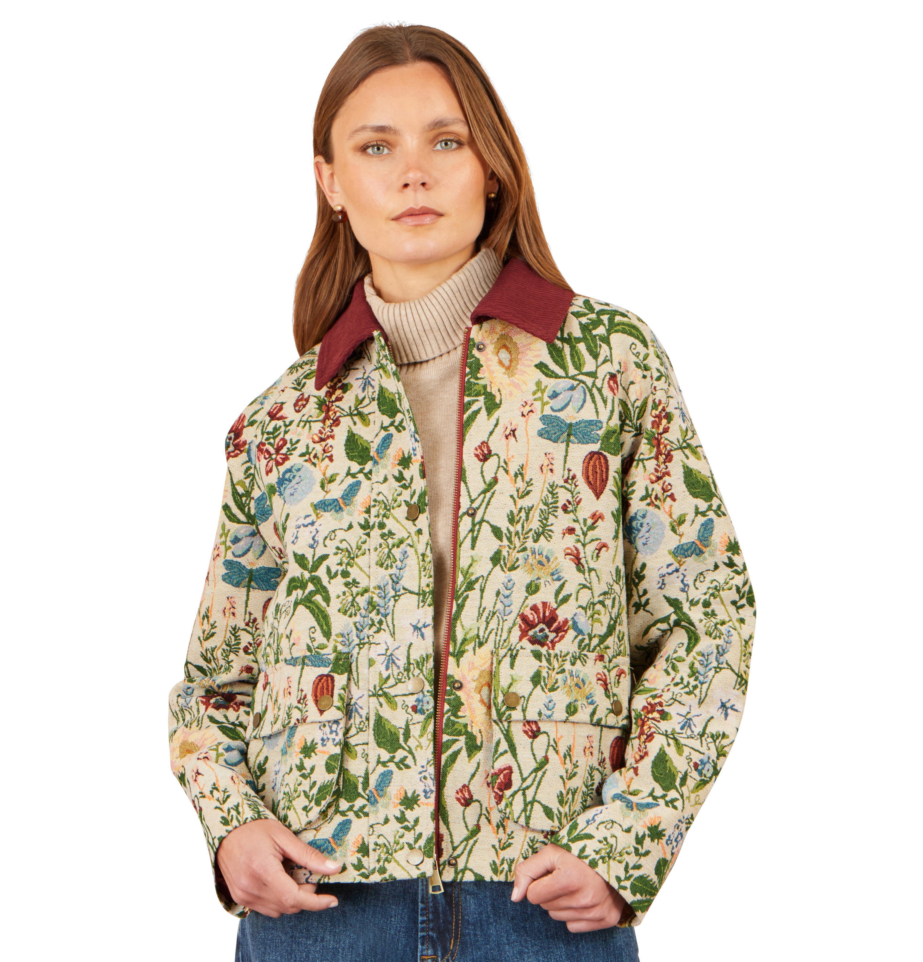 Yumi Women's Botanical Woven Bomber Floral-Print Lined Jacket