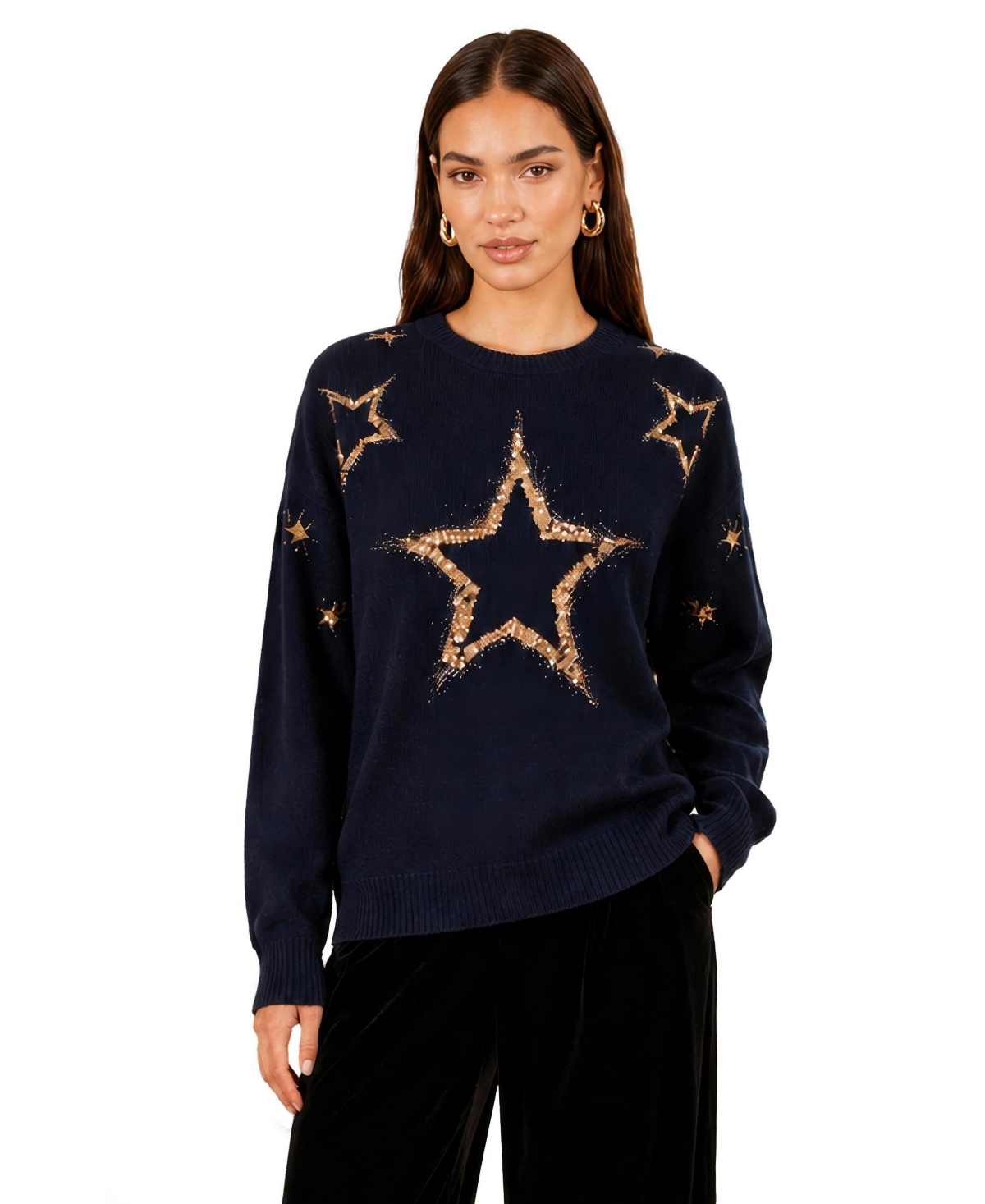 Yumi Women's Relaxed Sequin Long-Sleeve Sweater