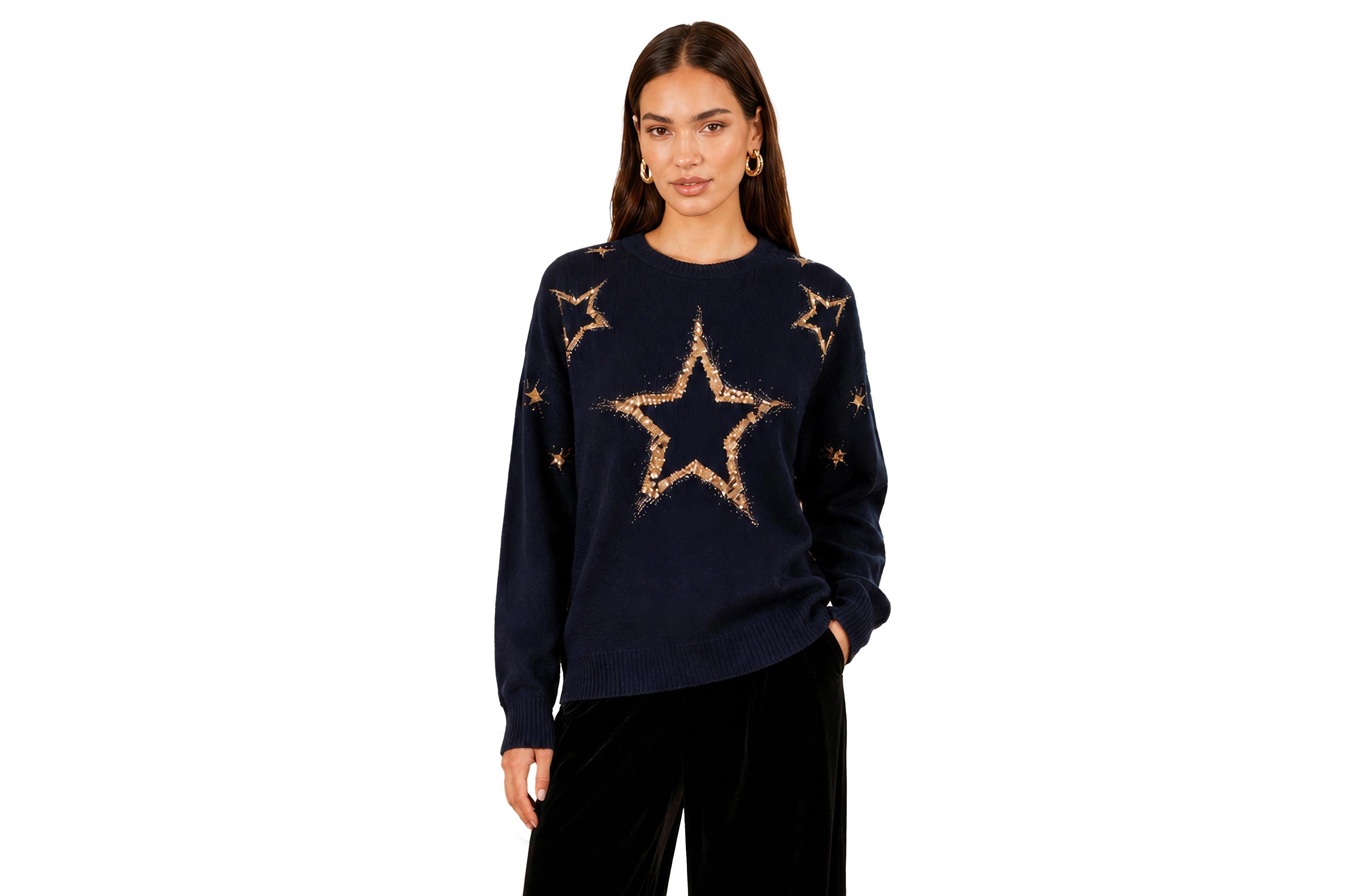 Yumi Women's Relaxed Sequin Long-Sleeve Sweater