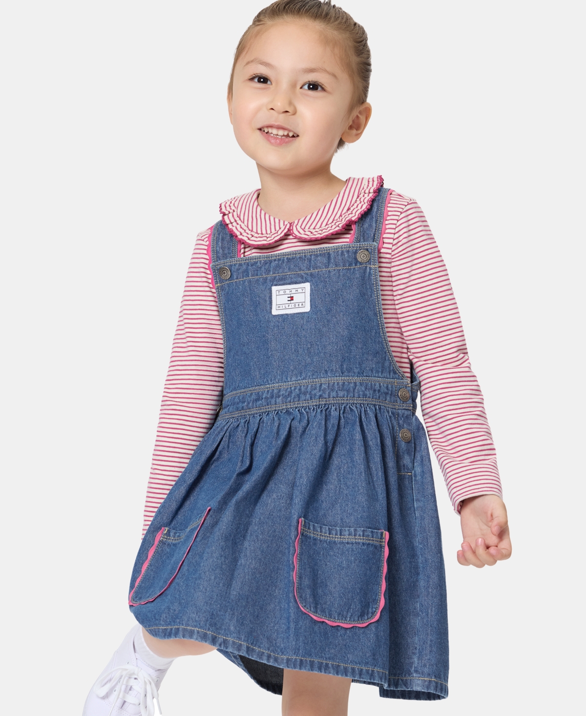 Tommy Hilfiger Girls' 2T-6X Striped Top and Jumper, 2-Piece Set
