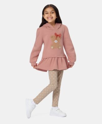 Toddler Girls' 2T-5T Bear Graphic Hooded Peplum Hoodie and Bow Print Leggings, 2-Piece Set