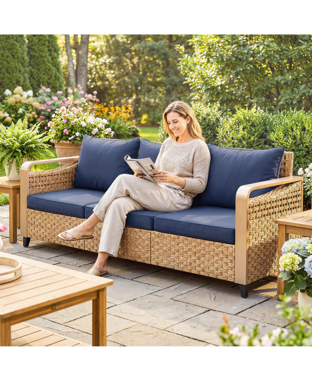 Outsunny Rat Wicker Sofa with Cushions 3-Seater,