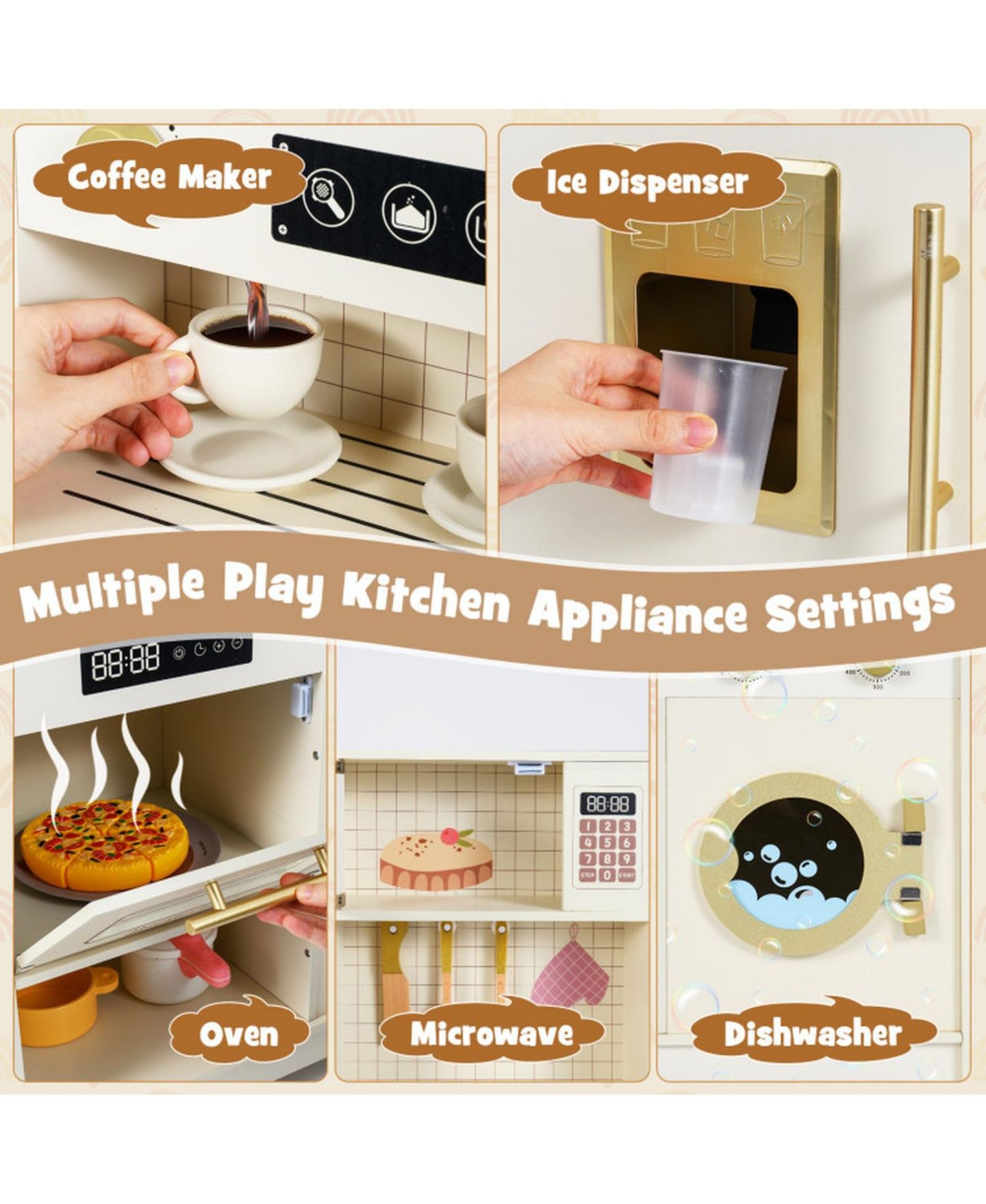Детские игрушки HONGGE Clicking Knobs 14-Piece Play Kitchen, Ages 3+, цвет: Тёплый бежевый — фото 6