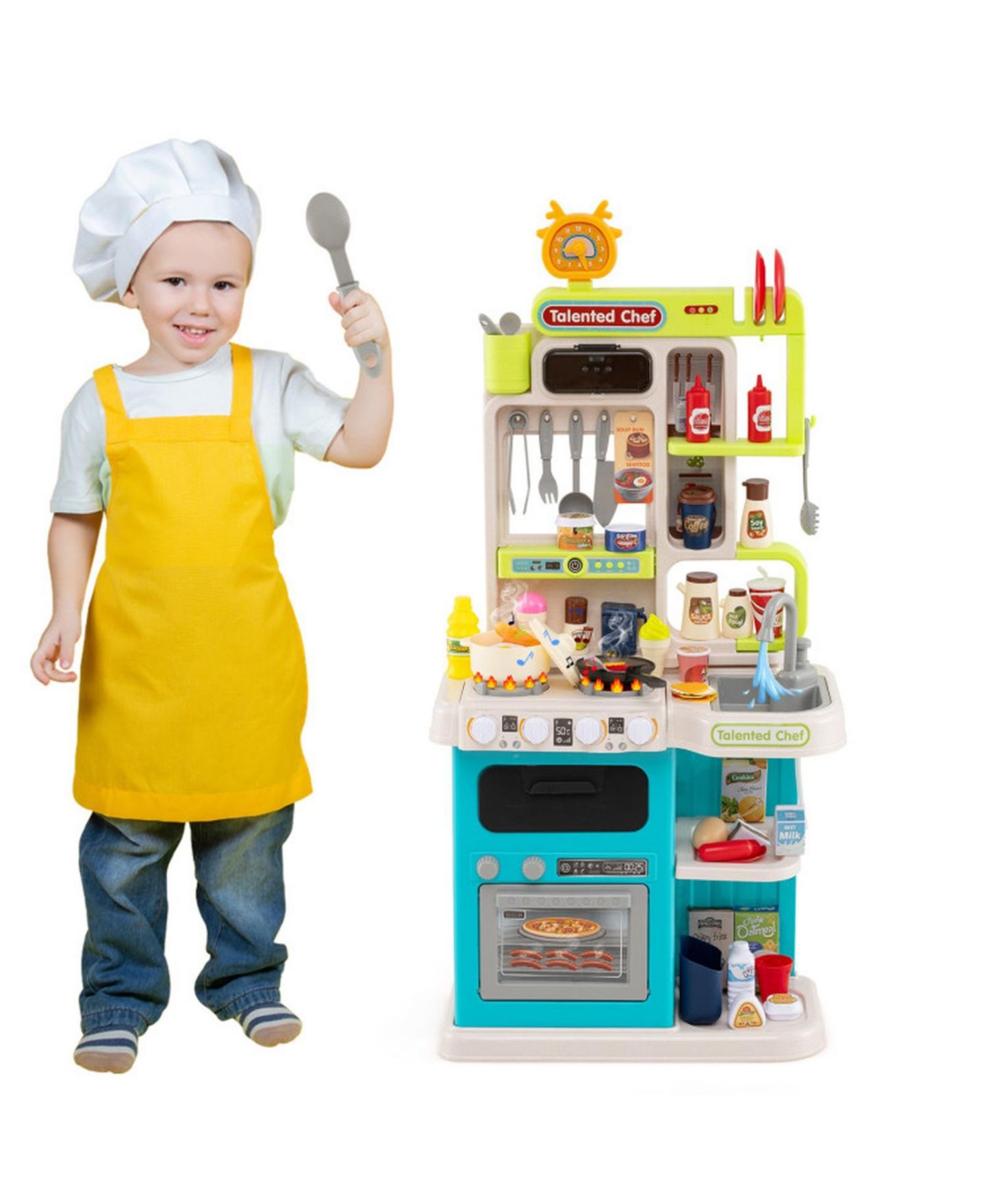 Детские игрушки HONGGE Corner Play Kitchen With Steam Sounds, 95-Piece, Ages 3+, цвет: Океанский синий — фото 10