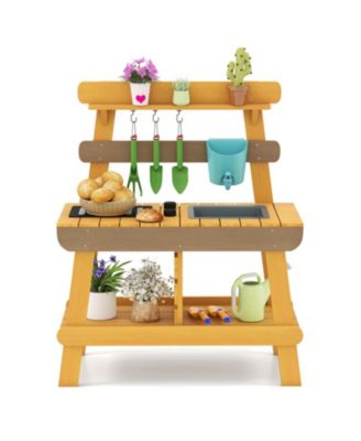 Outdoor Wooden Mud Kitchen with Grill Rack and Garden Tools