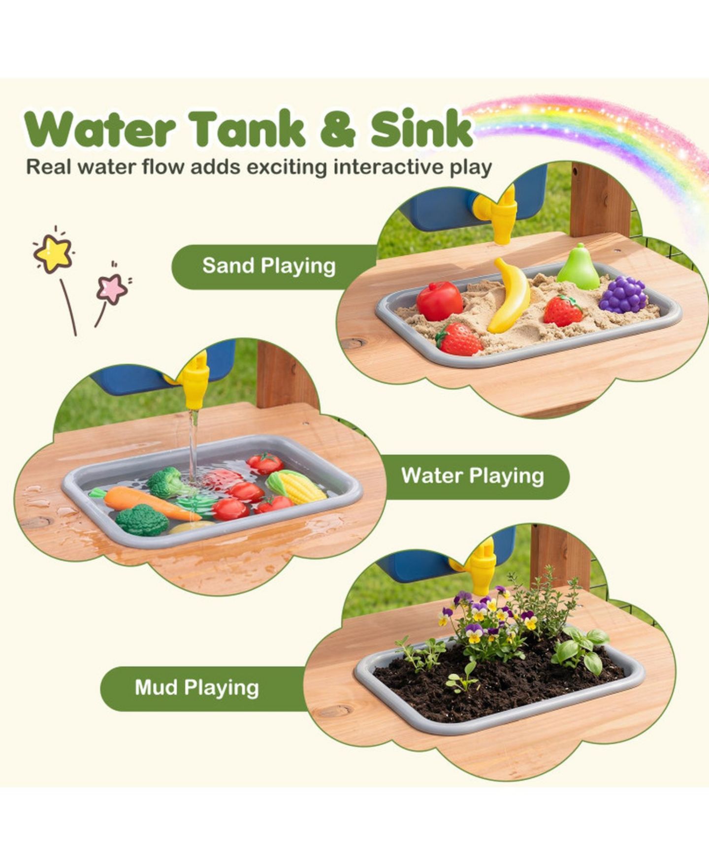 Детская игрушка HONGGE Outdoor Mud Kitchen with Removable Birdcage and Planter Box, Ages 3+, цвет: Тёплый коричневый — фото 7