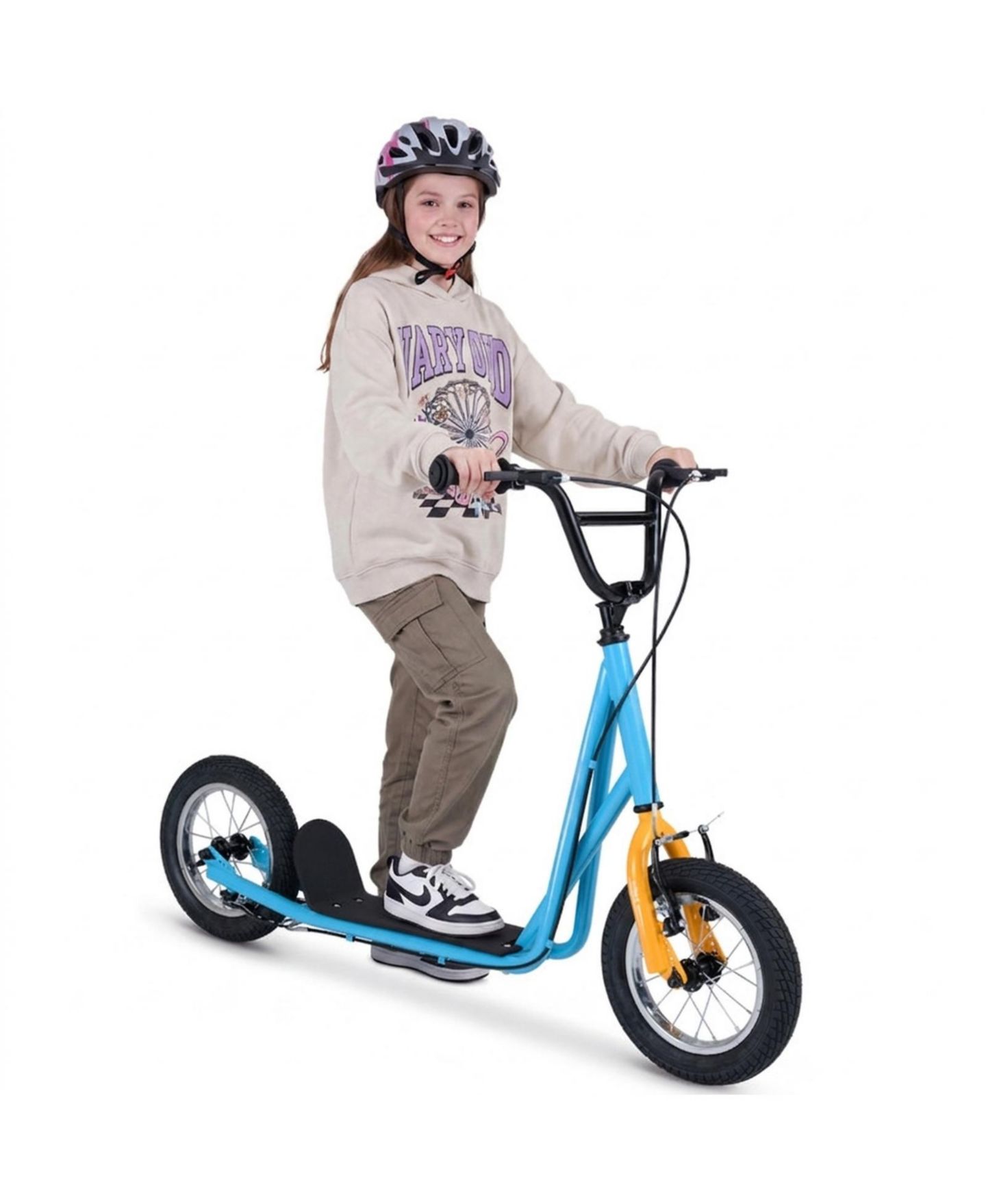 Детские игрушки HONGGE Kids Kick Scooter 12-Inch Air Wheels Dual V-Brakes, 165 lbs Capacity, Ages 8+, цвет: Синий — фото 8