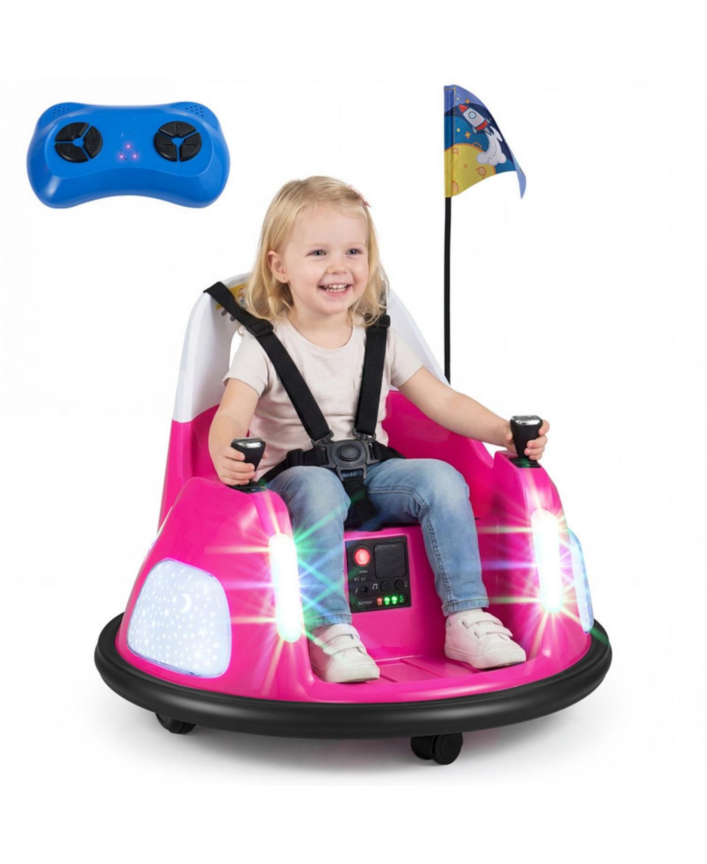 Детская игрушка HONGGE 12V Kids Ride On Bumper Car with Dual Joystick Control and Remote Control, Ages 18 Months+, цвет: Розовый — фото 1