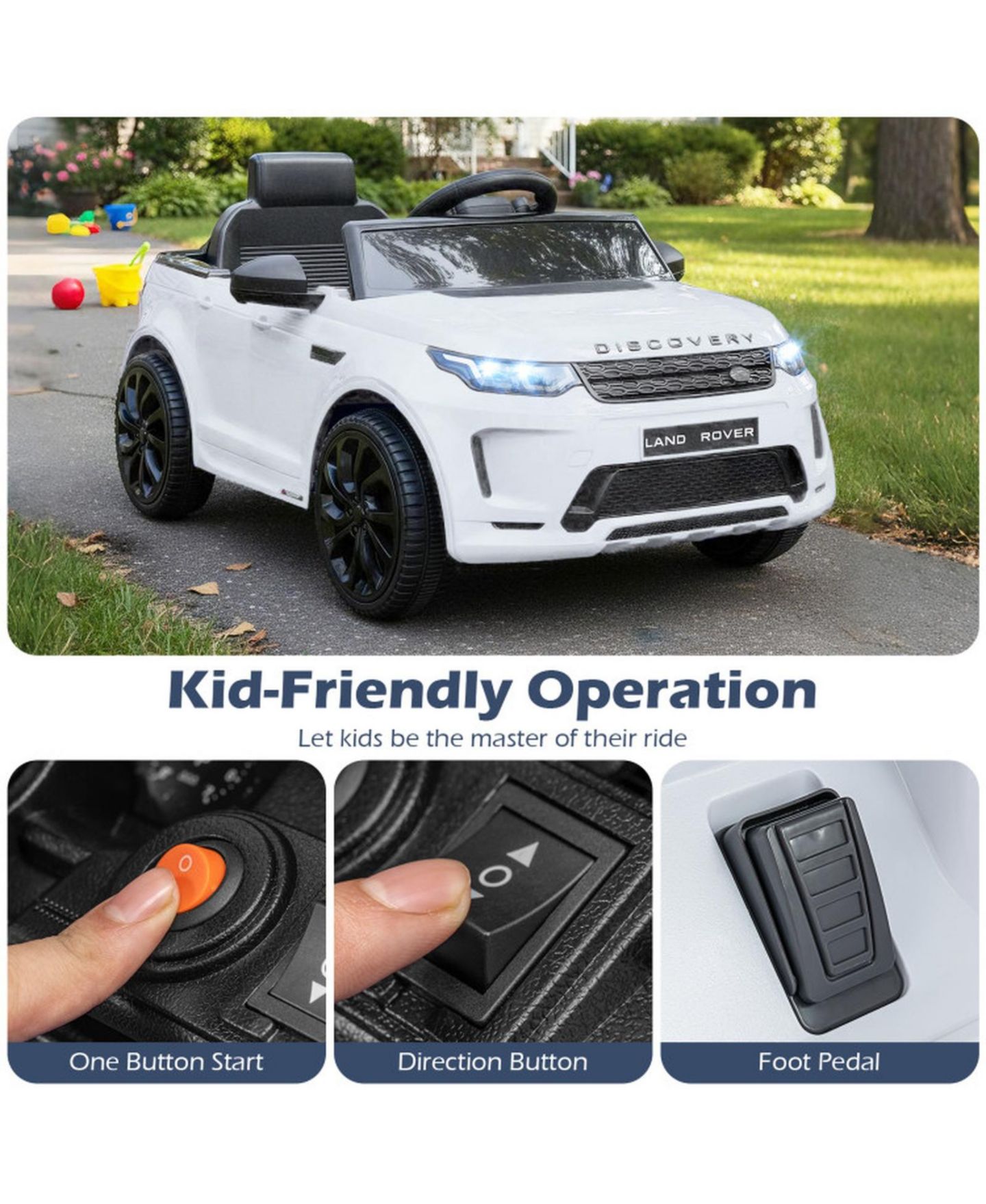 Детские игрушки HONGGE 12V Kids Electric Off-Road SUV with Remote Control, LED Lights and Safety Belt Ride-On Toy, 66 lbs. Capacity, Ages 3+, цвет: Белый — фото 9