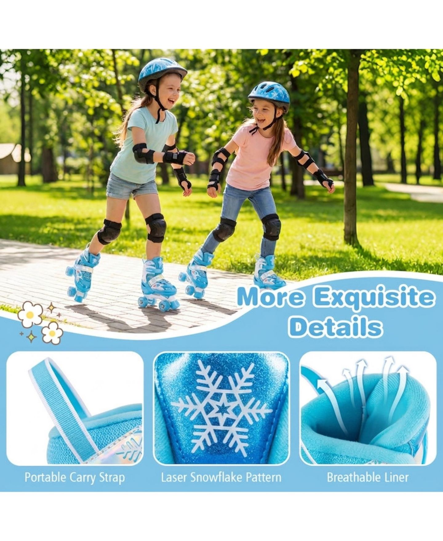 Детские игрушки HONGGE Kids Quad Roller Skates with Light-Up Wheels and Safety Straps, цвет: Тёмно-синий — фото 7