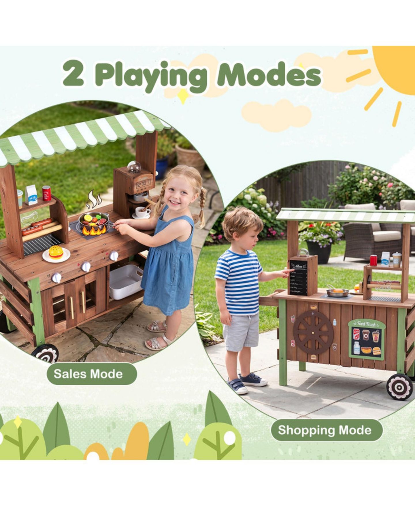 Детский игровой набор HONGGE Grocery Roller Grill and Menu Board Food Cart Playset, Ages 3+, цвет: Коричневый — фото 9