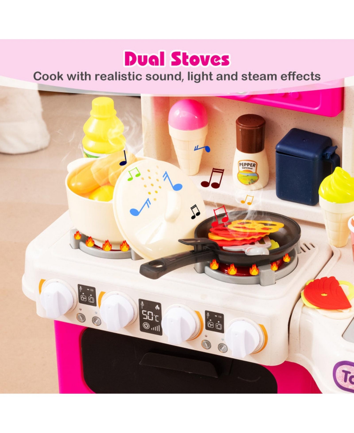 Hongge Kids Play Kitchen Playset with Water Circulation Sink and 95 Accessories Ages 3