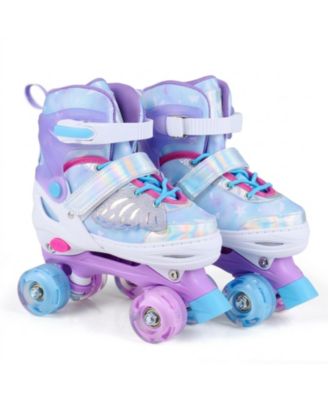 Kids Adjustable Quad Roller Skates with 4 Light-Up Wheels for Beginners Ages 7-9