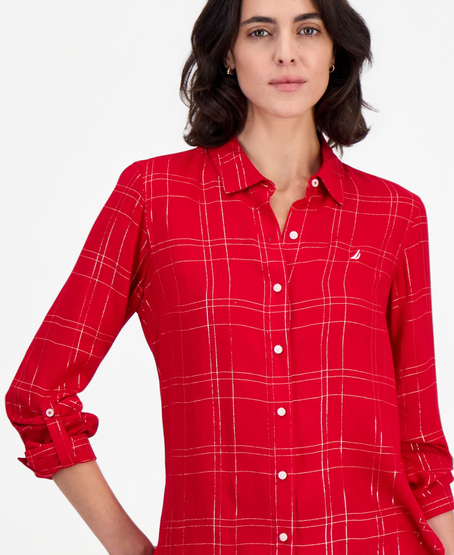 Women's Dunbar Plaid Roll-Tab Blouse