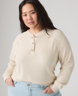 Plus Size Lassen Waffle-Knit Button-Up Henley