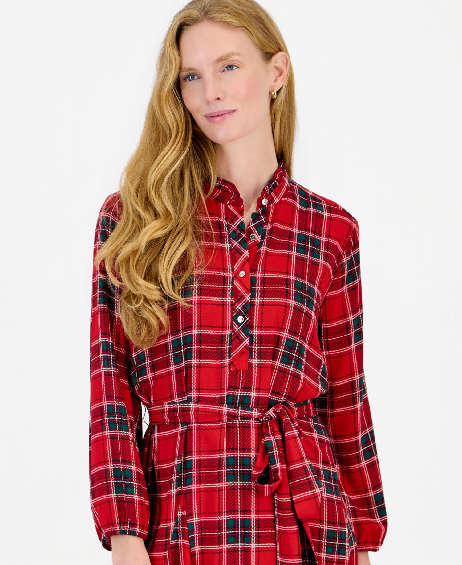 Women's Tartan-Print Fit-and-Flare Shirtdress