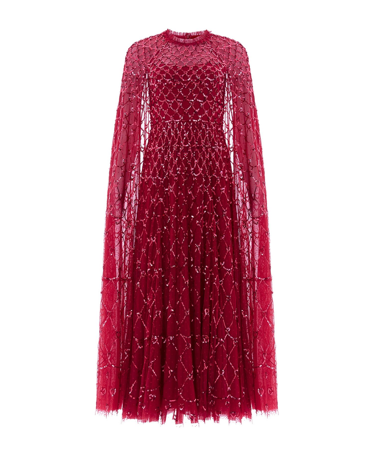 Women's Heart Lattice Cape Sequin-Embellished Floor-Length Gown