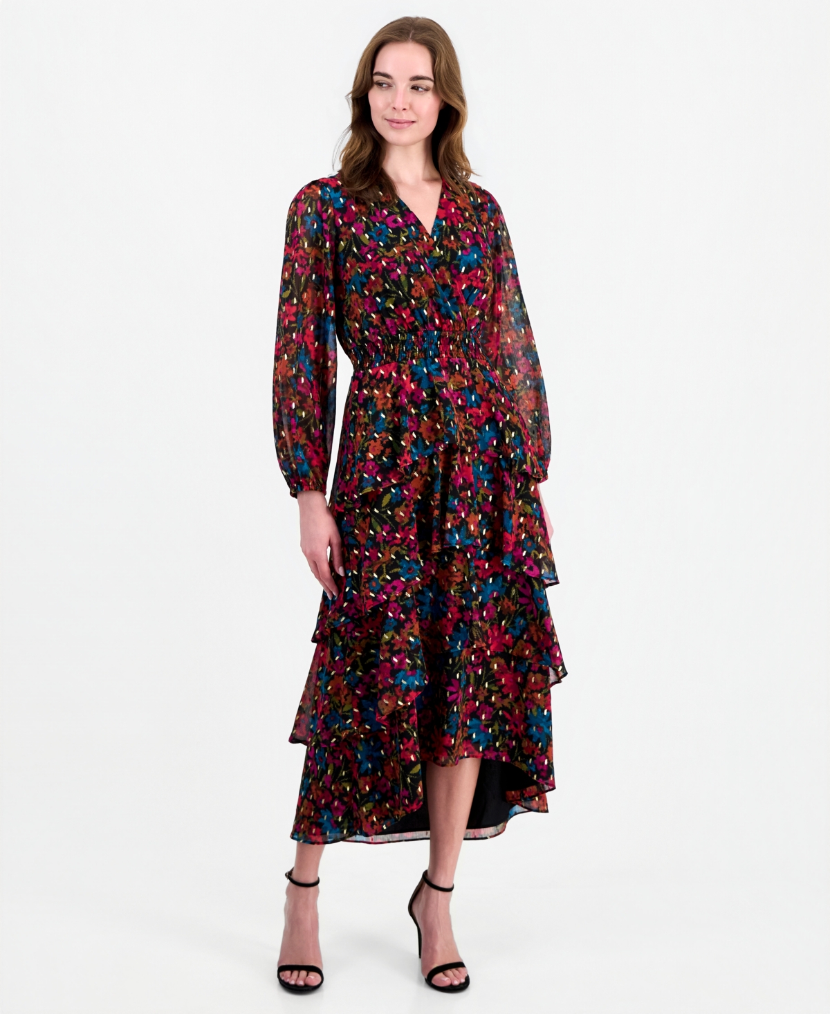 Anne Klein Women's Long-Sleeve V-Neck Asymmetrical Dress