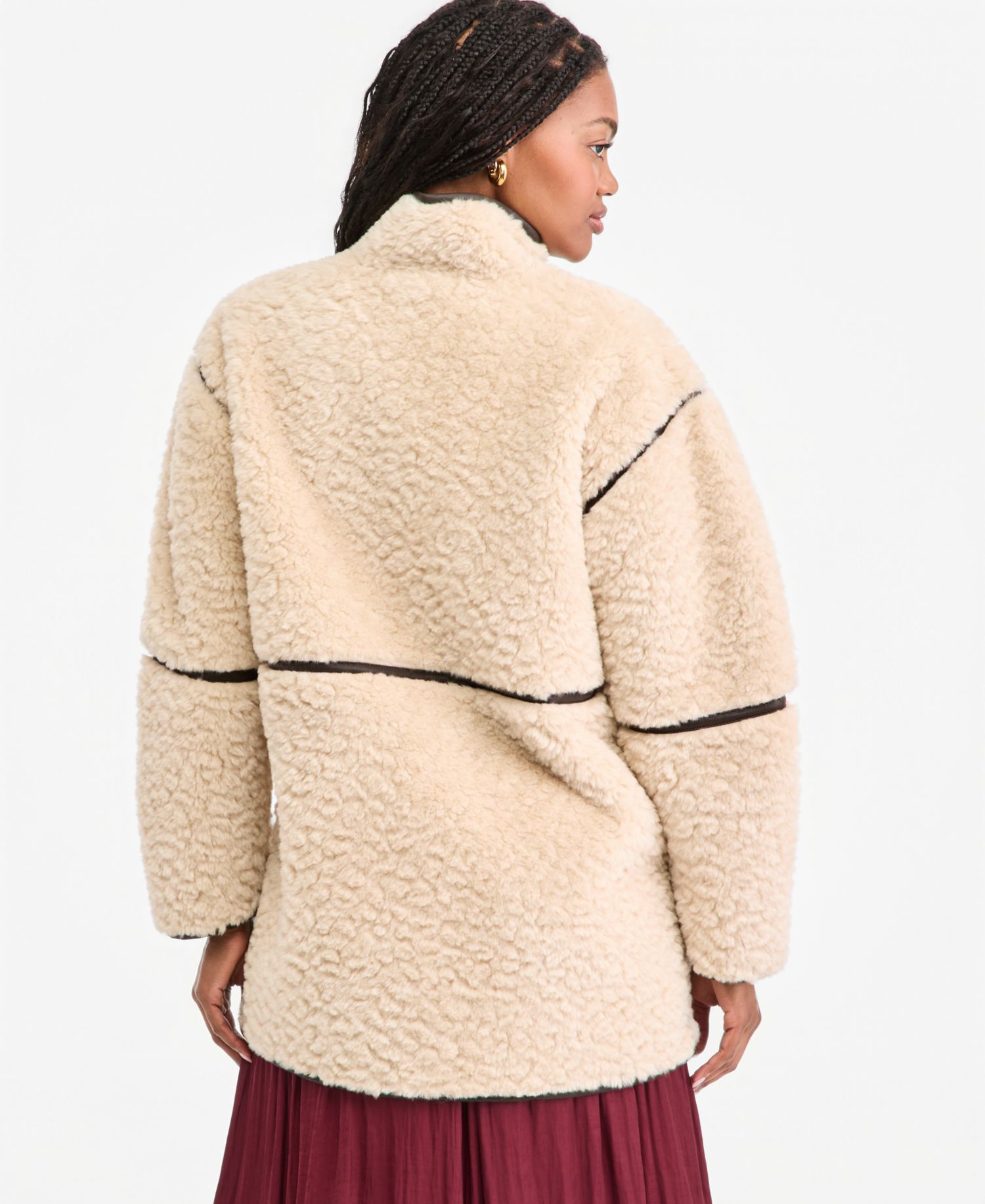 Women's Faux Leather Trim Sherpa Jacket