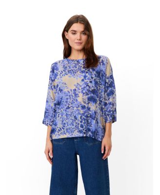 Women's Fluid Draped Floral 3/4-Sleeve Blouse